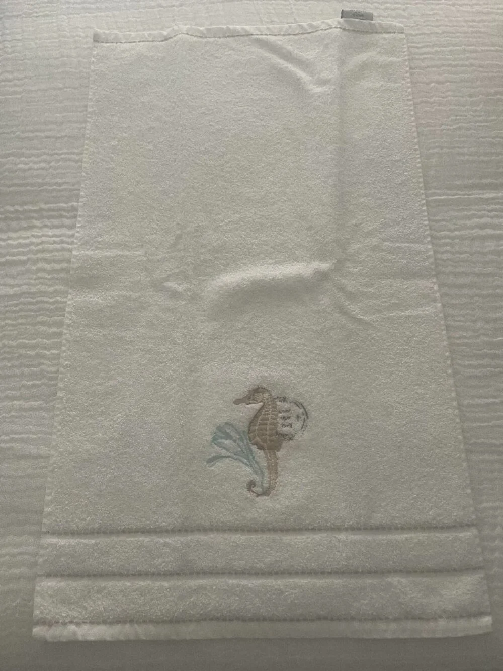 AVANTI HOME HAND TOWELS EMBROIDERED SEAHORSE DESIGN S/4 WHITE TAN NWOT COASTAL